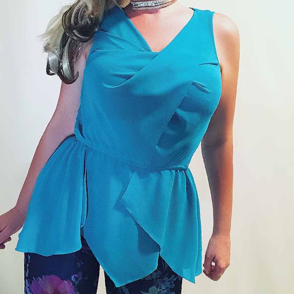 Spense teal sleeveless gathered peplum blouse
